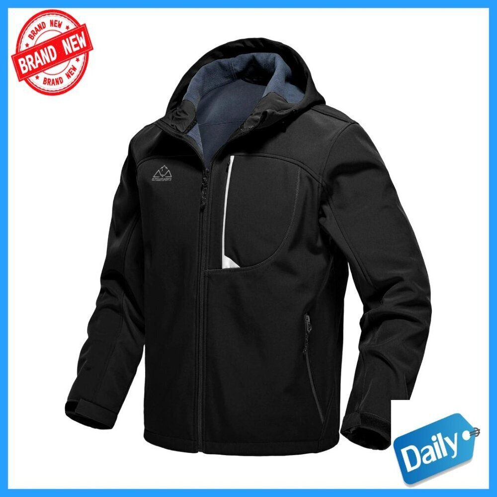 Men's Soft Shell Jacket Fleece Lined Waterproof Lightweight Hooded Outdoor